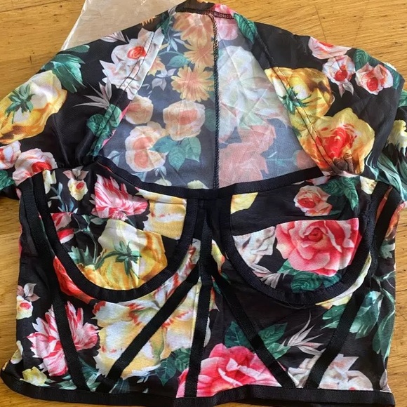 SOLD OUT Floral Mesh Bustier Crop Top - Picture 14 of 16